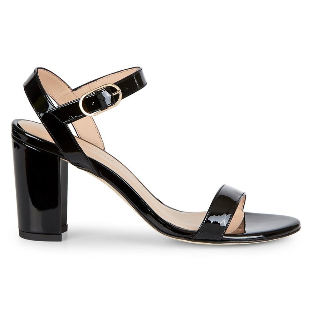 Stuart Weitzmman Taliana Black Patent Leather Block Heels Size 8.5 / 8 1/2